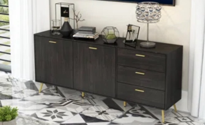 Omaris 69" Sideboard Cabinet, Mid Century Modern Console Storage Buffet Credenza Cabinet With 3 Drawers And 2 Cabinets For Living Room, Kitchen, Ding Room Or Entryway