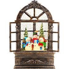 Snowman Snow Globe Christmas Snow Globe Lantern Arched Window Shape with Timer & Music, USB & Battery Christmas Decorations Indoor Snowman Christmas