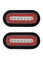 2Pcs 6.3" inch Oval Truck Trailer Led Tail Lights 23 LEDs Stop Brake Lights Taillights Running Red and White Backup Reverse Lights with Reflectors Rubber Grommet Flush Mount
