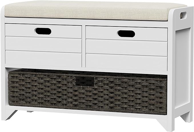 Tionna 32" Storage Bench for Entryway, Shoe Bench with Storage Removable Basket and 2 Drawers