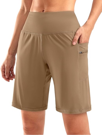 XXXL Gradual Women's High Waisted 9" Bermuda Shorts with Zipper Pockets Athletic Workout Long Shorts for Women Knee Length