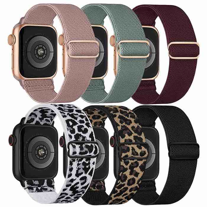Stretchy Nylon Solo Loop 6-Pack Compatible with Apple Watch Bands 38mm 40mm 41mm 42mm 44mm 45mm 49mm, Nylon Sport Elastic Wristbands Strap Women Men for iWatch Series 9 8 7 6 5 4 3 2 SE Ultra 2 Ultra