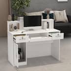 (similar)Wooden Computer Desk, White Writing Desk with 2 Drawers, Keyboard Tray and Eco-Friendly Paint Finish, 47.2 in. W