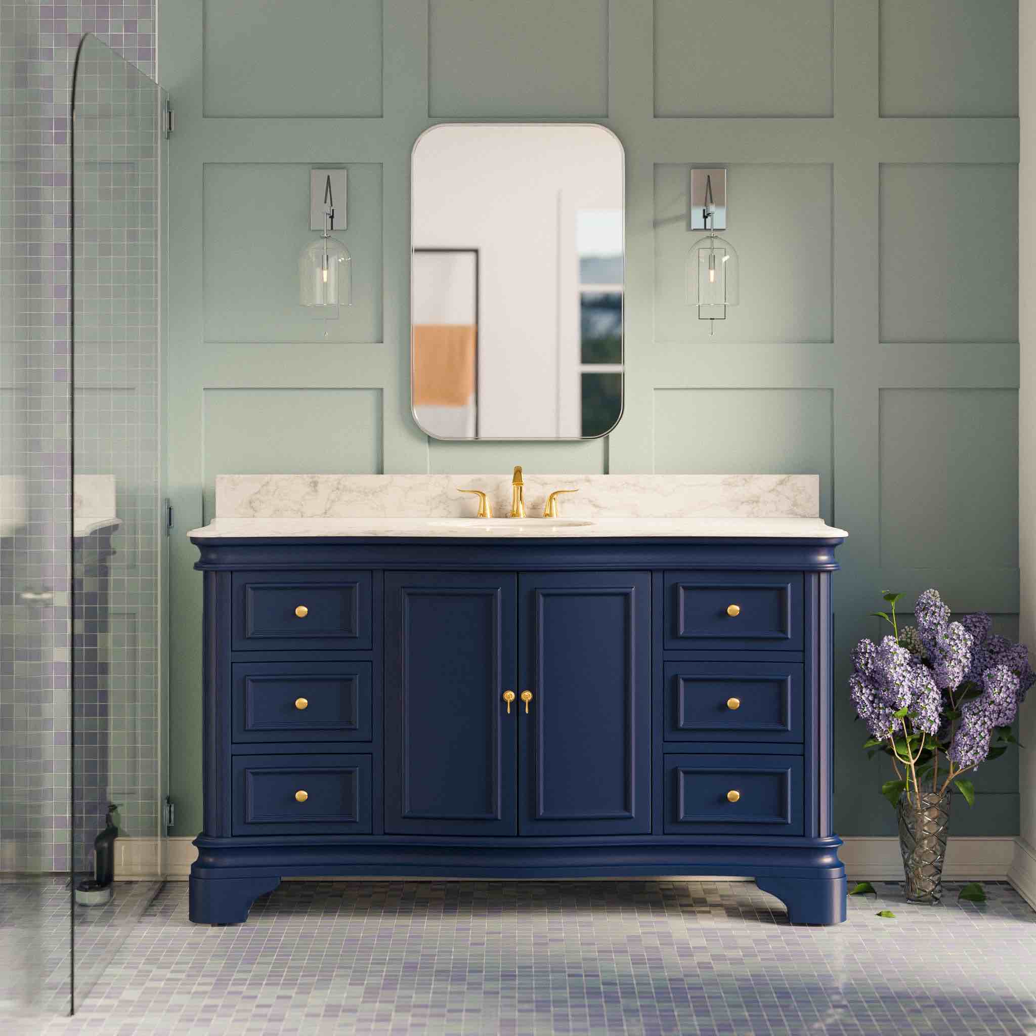 KATHERINE 60-INCH SINGLE VANITY WITH CARRARA MARBLE TOP
