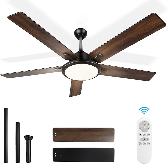 OUTON 52" Ceiling Fans with Lights & Remote Control, LED Dimmable Modern Ceiling Fan with 3 Color Temperature, Memory Function, 5 Dual Finish Blades, Indoor Outdoor Ceiling Fan for Bedroom,Living Room