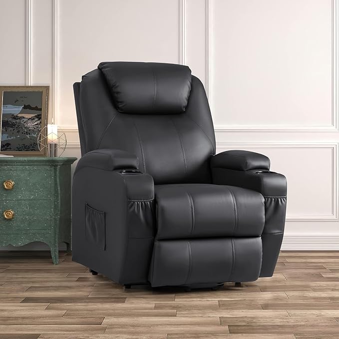 Black Leather Standard (No Motion) Recliner with Power Lift 