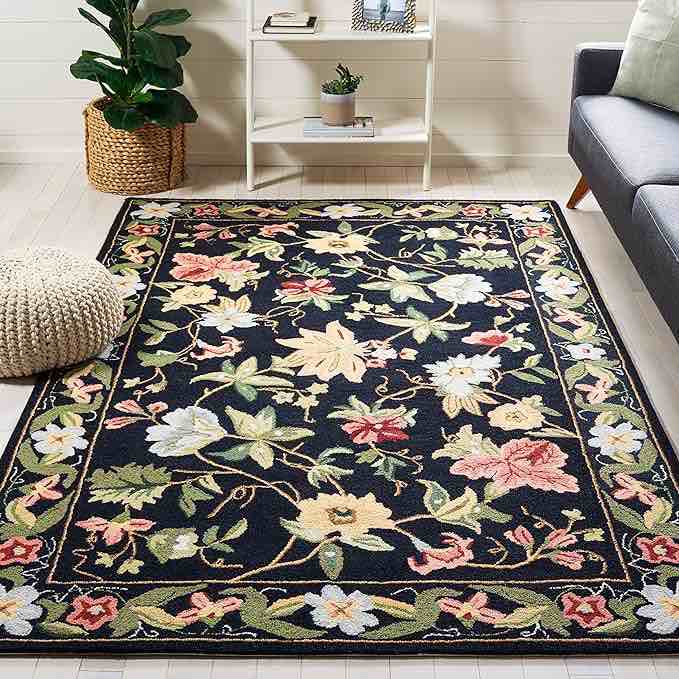 Chelsea Black Gradient Border Floral Area Rug