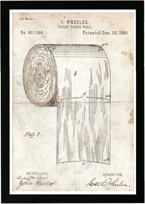 Bath and Laundry Framed Wall Art Prints 'Toilet-paper roll 1891 Parchment' Bath (1B01227_13x19_SUPERB_PS_NLC)