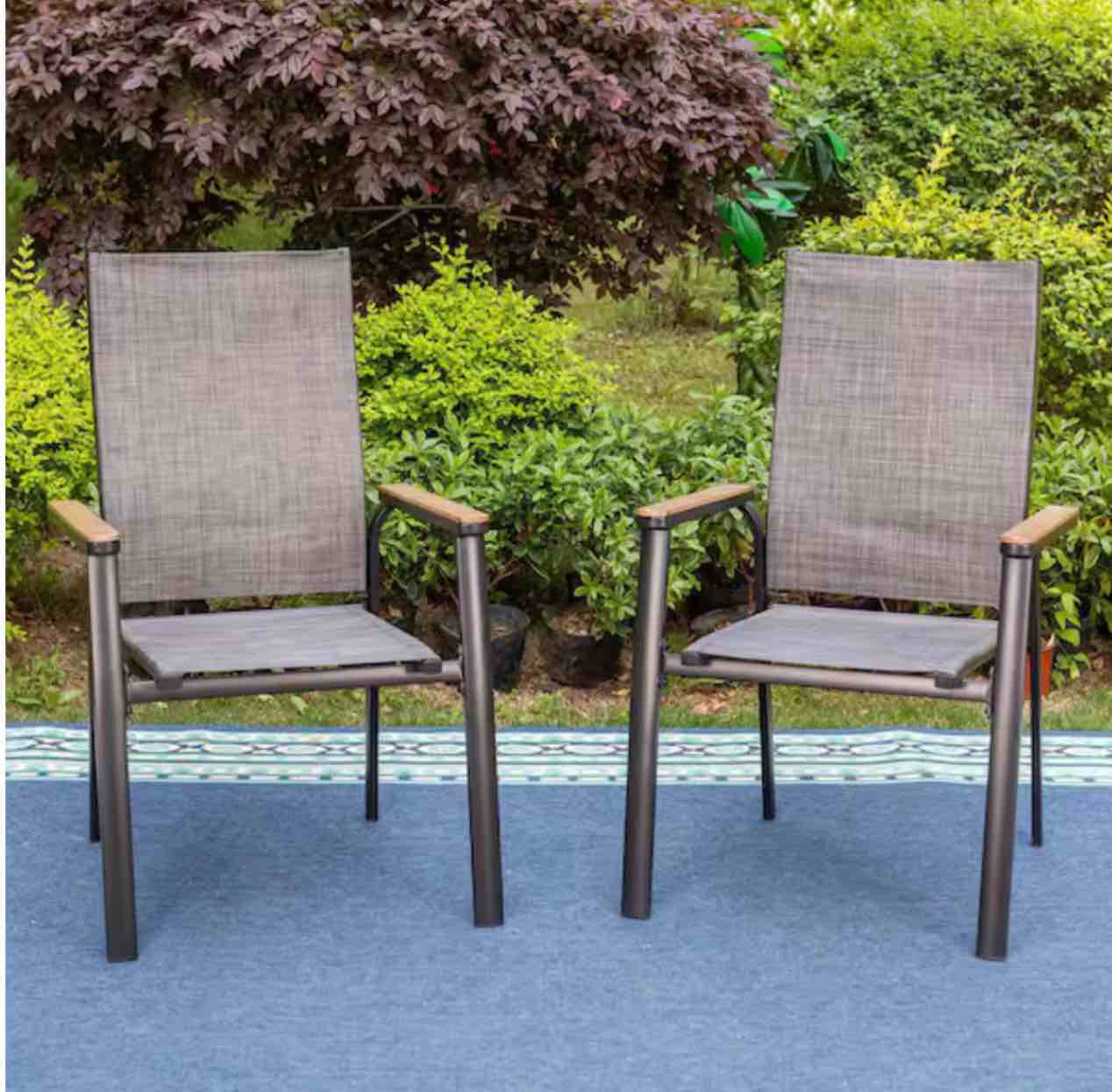 Black Stackable Lightweight Aluminum Patio Outdoor Dining Chair (2-Pack) 97680ACH