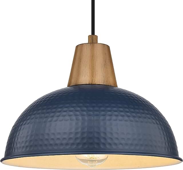 HWH Large Pendant Light Fixtures, 16'' Industrial Barn Hanging Pendant Light, 1-Light Kitchen Island Lighting with Hammered Metal Shade, Navy Blue Finish, 5HZG70M1L SF