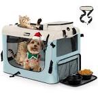 Reerooh Large Cat Carrier 24"x17"x17", Soft Sided Pet Carrier with 2 Pockets, 2 Bowls, 4 Breathable Meshes, Collapsible Travel Pet Carrier Bag for Cats Dogs Puppies Kittens (Blue)