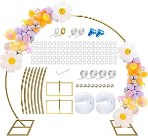 TOBTOC Round Balloon Arch Kit, Arch Backdrop Stand Balloon - Metal Ring Arch Stand Large Size Golden Iron Circle Arch for Wedding Birthday Graduation Party Decoration(2.4m/7.9ft) (semicircle2.4m)