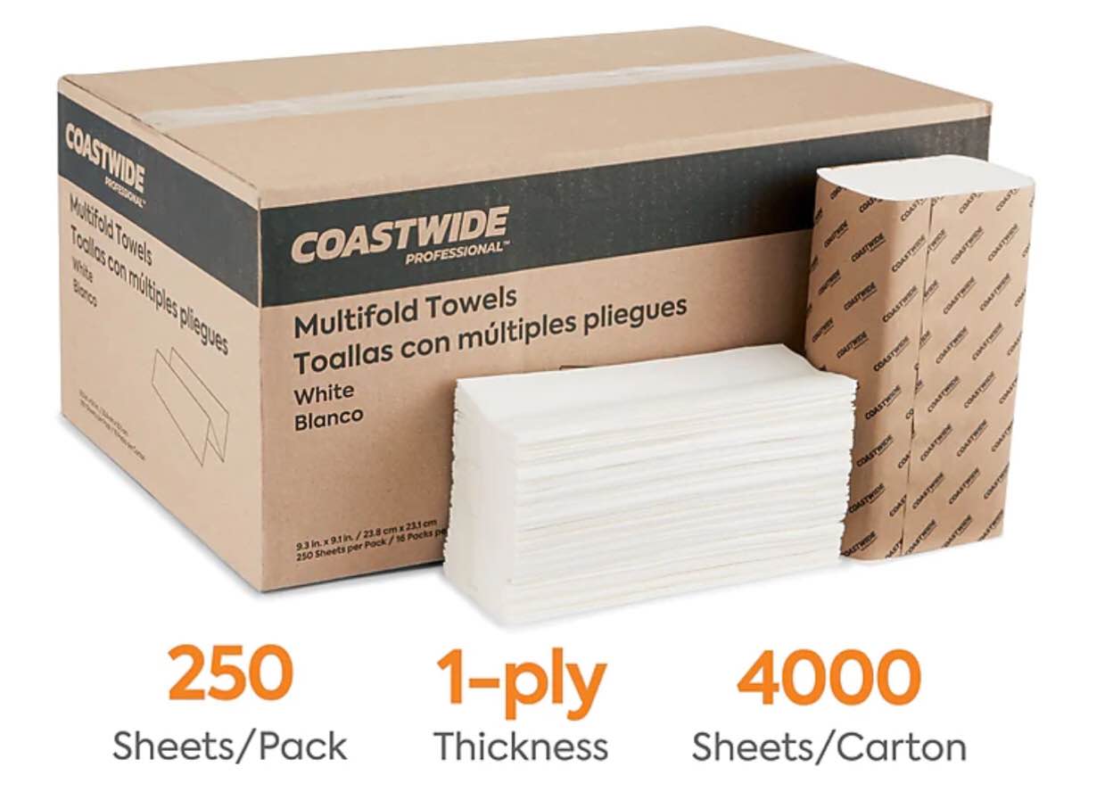 Coastwide Professional Multifold Towels, White, 250 Sheets/ 16 Pck (c-15.5-ag25)