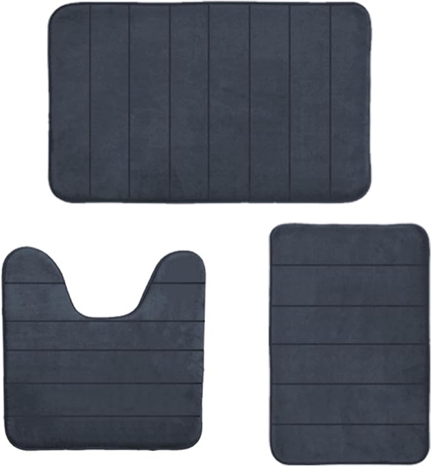 Memory Foam Bath Mat Set, 3 Piece Bathroom Rugs, Absorbent Non-Slip, Fast Drying Machine Washable Bathroom Floor Mat for Bath Room Tub Shower (grey)