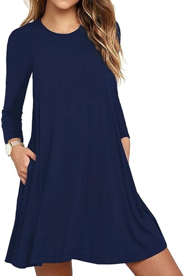 (product similar )MOLERANI Women's Casual Plain Simple Long Sleeve T-Shirt Loose Dress (Royal Blue) Size M