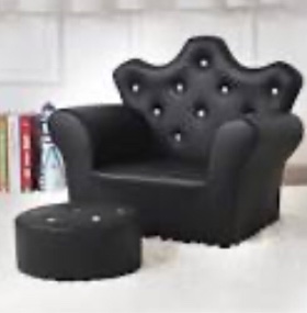 Kids Sofa Chair with Ottoman Set, PVC Leather Kids Armchair with Footstool, Small Toddler Couch Couch with Wooden Frame for 1-4 Years Old Children,L22 *W15 *H18 (black 