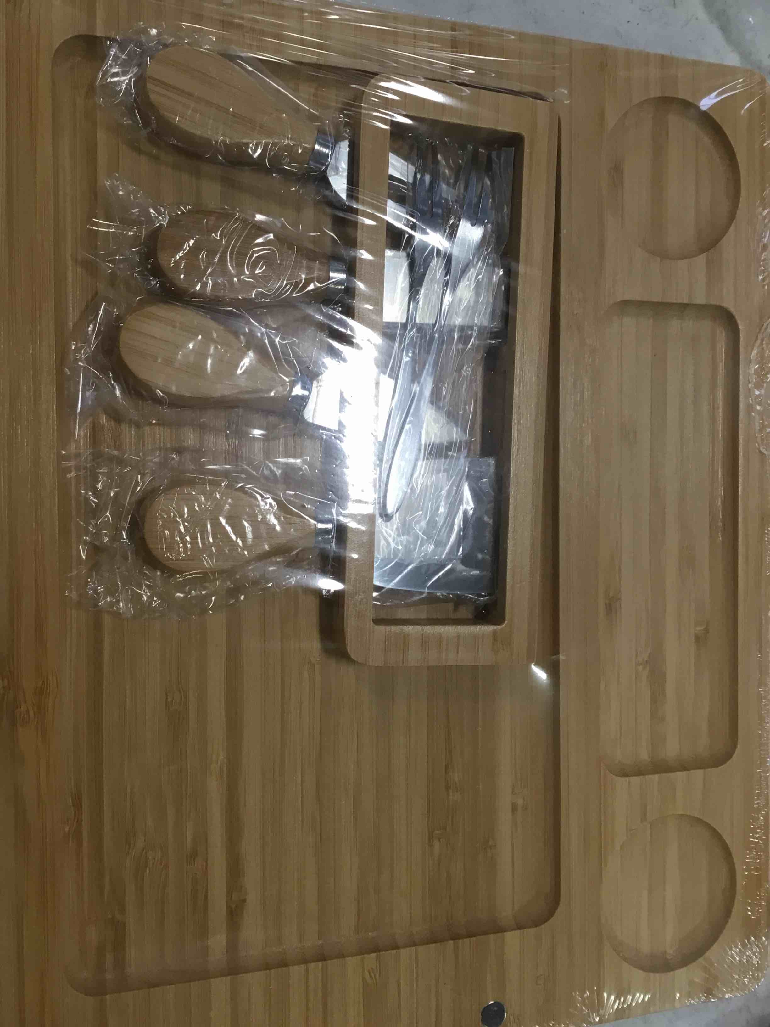 Charcuterie Boards, Unique Bamboo Cheese Board, Charcuterie Platter & Serving Tray Including 4 Stainless Steel Knife & Thick Wooden Server and Serveware Accessories (Without Bowls)