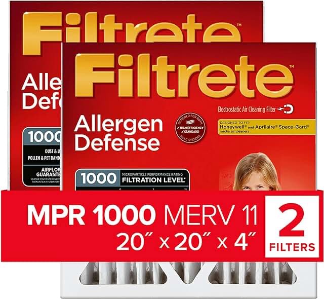 Filtrete 20x25x4, AC Furnace Air Filter, MPR 1000 DP, Micro Allergen Defense Deep Pleat, 2-Pack (actual dimensions 19.88 x 24.63 x 4.31)