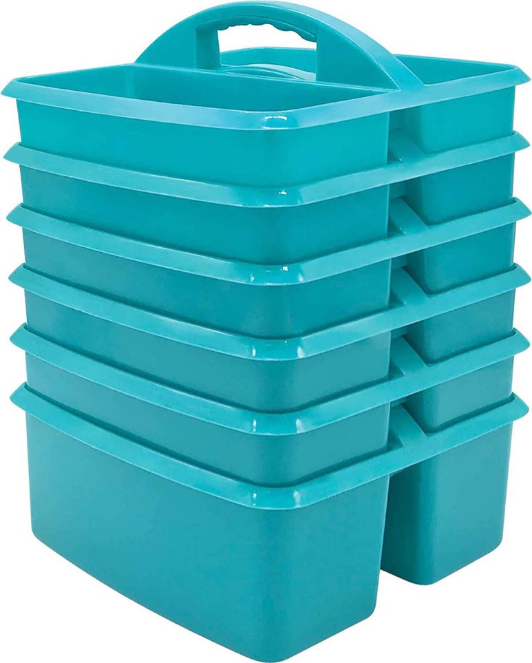 Teal Portable Plastic Storage Caddy 6-Pack for Classrooms, Kids Room, and Office Organization, 3 Compartment