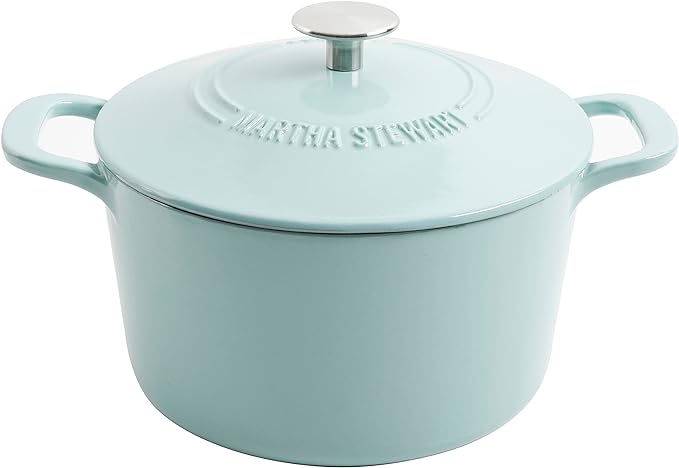 Martha Stewart Gatwick 7 QT Enamel Cast Iron Dutch Oven, Emerald Ombre w/Gold Knob
