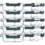[10-Pack,22 Oz]Glass Meal Prep Containers 2 Compartments, Airtight Glass Lunch Bento Boxes with Lids, Glass Food Storage Containers, BPA-Free, Microwave, Oven, Freezer and Dishwasher Friendly, gray