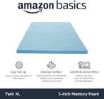 Amazon Basics Cooling Gel-Infused Memory Foam Mattress Topper, CertiPUR-US Certified - 3-Inch, Twin-XL
