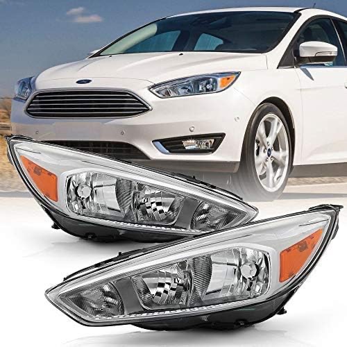 ACANII - For [Halogen Model] 2015-2018 Ford Focus Chrome Housing w/o LED DRL Headlights Headlamps Assembly Left+Right