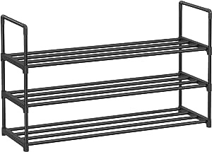 SONGMICS Shoe Rack, 3 Tier Shoe Organizer, Metal Shoe Storage Shelf for 15 Pairs of Shoes, Easy to Assemble, Entryway, Black ULSA303B02