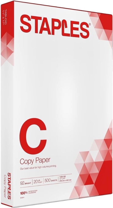 Staples 11" x 17" Copy Paper 20 lbs 92 Brightness 500 Sheets Ream 512211 NEW