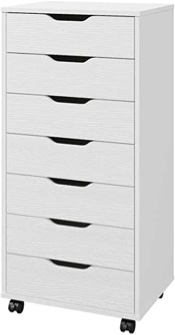 Panana 5/7 Drawer Chest, Wooden Tall Dresser Storage Dresser Cabinet with Wheels, Office Organization and Storage, Bedroom Furniture (White, 7 Drawer)