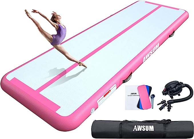 AWSUM Inflatable Air Gymnastics Mat 10ft/13ft/16ft/20ft/23ft Training mat 4/8 inches Thick tumbling mat with Electric Pump for Home/Gym/Outdoor