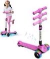 ELECOSMOS Foldable Electric Scooter for Kids Ages 3-12, Thumb Throttle, Flash Deck & 3 Extra Wide Light Up Big Wheels, 3 Heights Adjustable, 5 MPH Safe Speed, Super Lightweight Kick Scooter for Kids pink