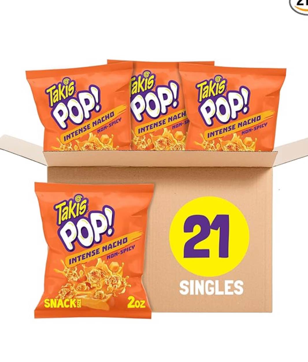 Takis Intense Nacho Pop! 21 ct, 2 oz Snack Size Box, Cheese Flavored Non-Spicy Cheesy Popcorn