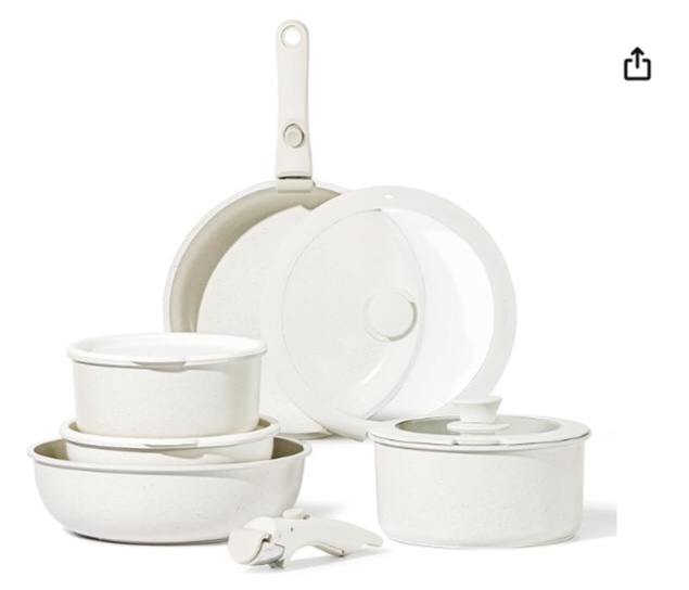 CAROTE 11 Piece Pots and Pans Set, Nonstick Cookware Set Detachable Handle, Non Stick Kitchen Cookware Sets with Removable Handle, RV Cookware Set, Dishwasher/Oven Safe