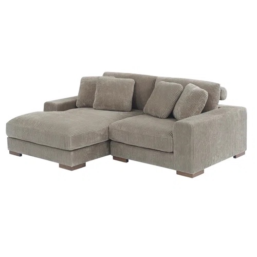 US65-2-NK Corner Sofa with Stool - 1 Seater With Stool, Light Coffee 