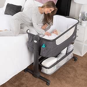 KoolerThings Baby Bassinet, Bedside Sleeper for Baby, Easy Folding Portable Crib with Storage Basket for Newborn, Bedside Bassinet, Comfy Mattress/Travel Bag Included (Bassinet) (Grey)
