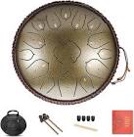 Premium 14 Inch 15 Notes D Minor Steel Tongue Drum,Adult's/Kids Music Hand Drum Instrument,Women's Yoga Steel Drum Set With Smooth Calm Sounds