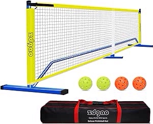 Zdgao Pickleball Net for Driveway with 22FT Regulation Size Pickleball Net, 4 Outdoor Pickleballs and Carry Bag, Weather Resistance Strong Steel Frame Blue Pickleball Net