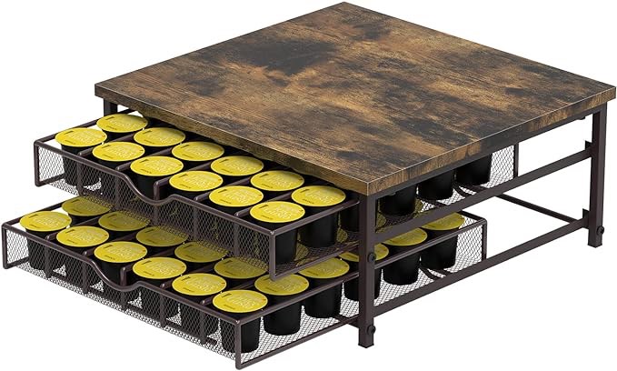 Coffee Pod Holder For Counter, Coffee Pod Drawer for K Cup Storage Drawer Holder, 72 Capacity Pods Storage Organizer for K Cups Capsule Storage with Sliding Baskets for Coffee Station, Brown