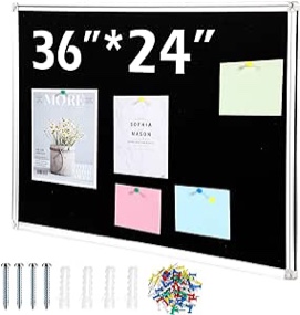 Teling Black Cork Bulletin Board 36" x 24" Large Wood Framed Cork Board with Pins, Eye Bolts, Screws, Notice Pin Board Hook Wall Mounted Corkboard for Home School Office Walls(Black Frame)