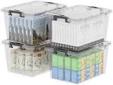 Cetomo Plastic Storage Bin Box Stackable and Nestable with Lid and Secure Latching Buckles, Clear, 18Qt x 4, Pack of 4