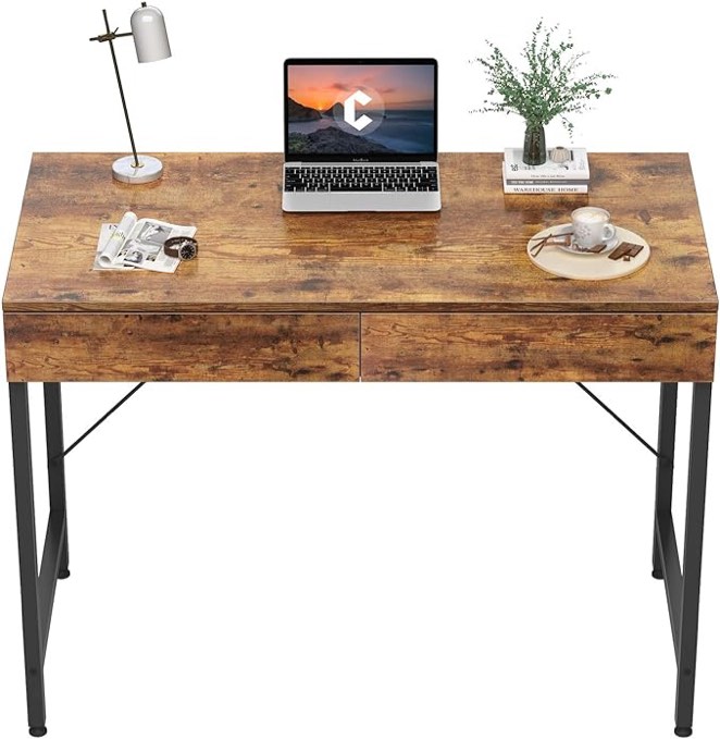 CubiCubi Computer Home Office Desk with 2 Drawers, 40 Inch Small White Desk Study Writing Table, Modern Simple PC Desk, White 40 inch White Frame