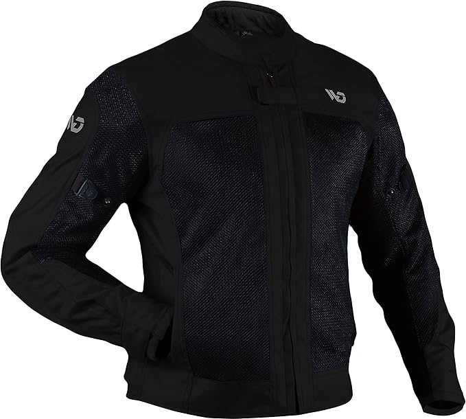 WD Miami Mesh Summer Motorcycle Jacket | Adventure Riding Lightweight mesh motorcycle jacket for men | Reflective Panels with CE Armored (Black-Large) Large Black size L