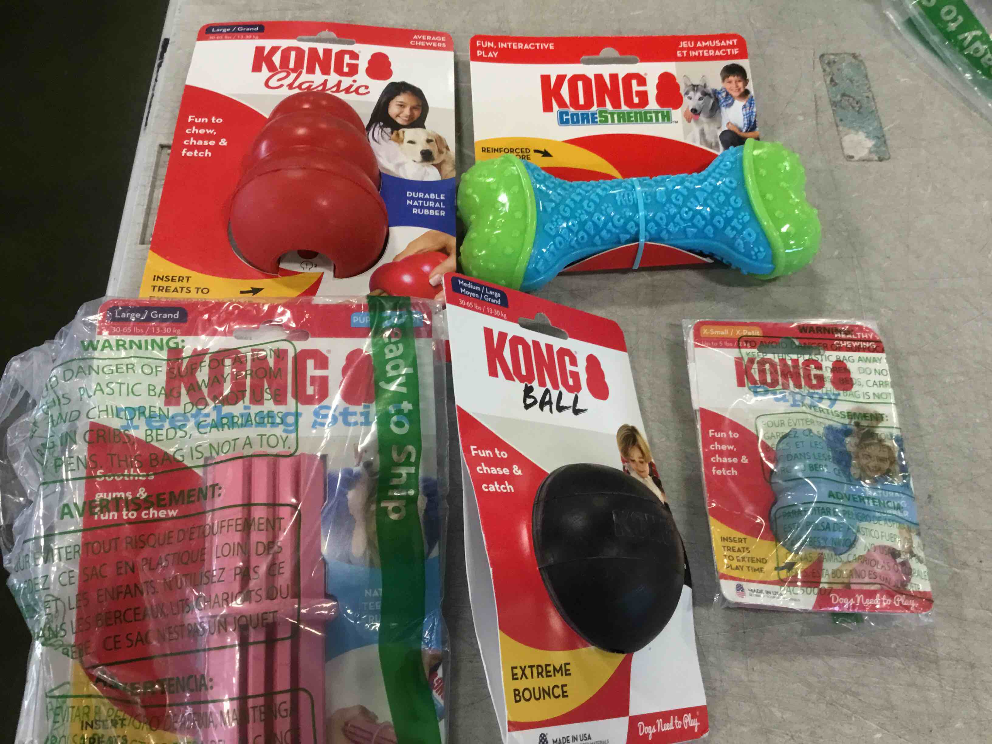Assorted Kong  Dog  Puppy Toys ((Styles and Sizes May Vary)) 5 Pack 