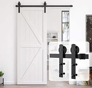 HomLxaLx 6ft Heavy Duty Sturdy Sliding Barn Door Hardware Kit, Single Door-Smoothly and Quietly, Easy to Install and Reusable - Fit 1 3/8-1 3/4" Thickness & 36" Wide Door Panel, Black