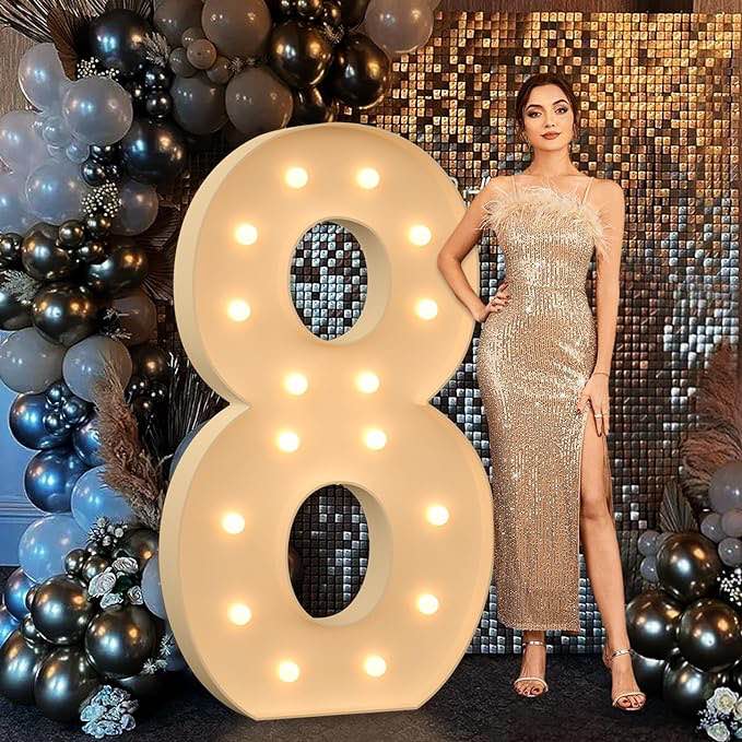 5FT Giant Marquee Light Up Numbers, Marquee Numbers 8 for 8th 18th 80th Birthday Decorations, Large Light up Numbers for Party Decor Anniversary, Pre-cut DIY Marquee Letters Mosaic Numbers for Balloon