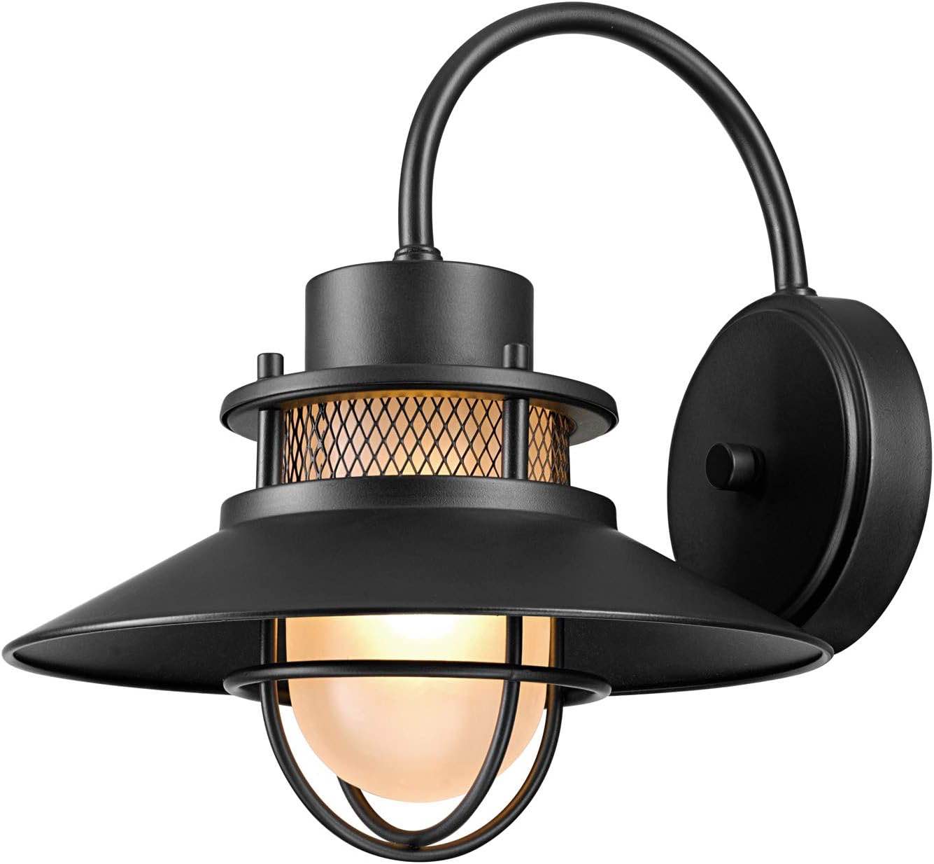 Globe Electric 44233 1-Light Outdoor Wall Sconce, Matte Black, Frosted White Glass Shade, Wall Lamp Dimmable, Porch Light, Kitchen Sconces Wall Lighting, Home Décor, Bulb Not Included