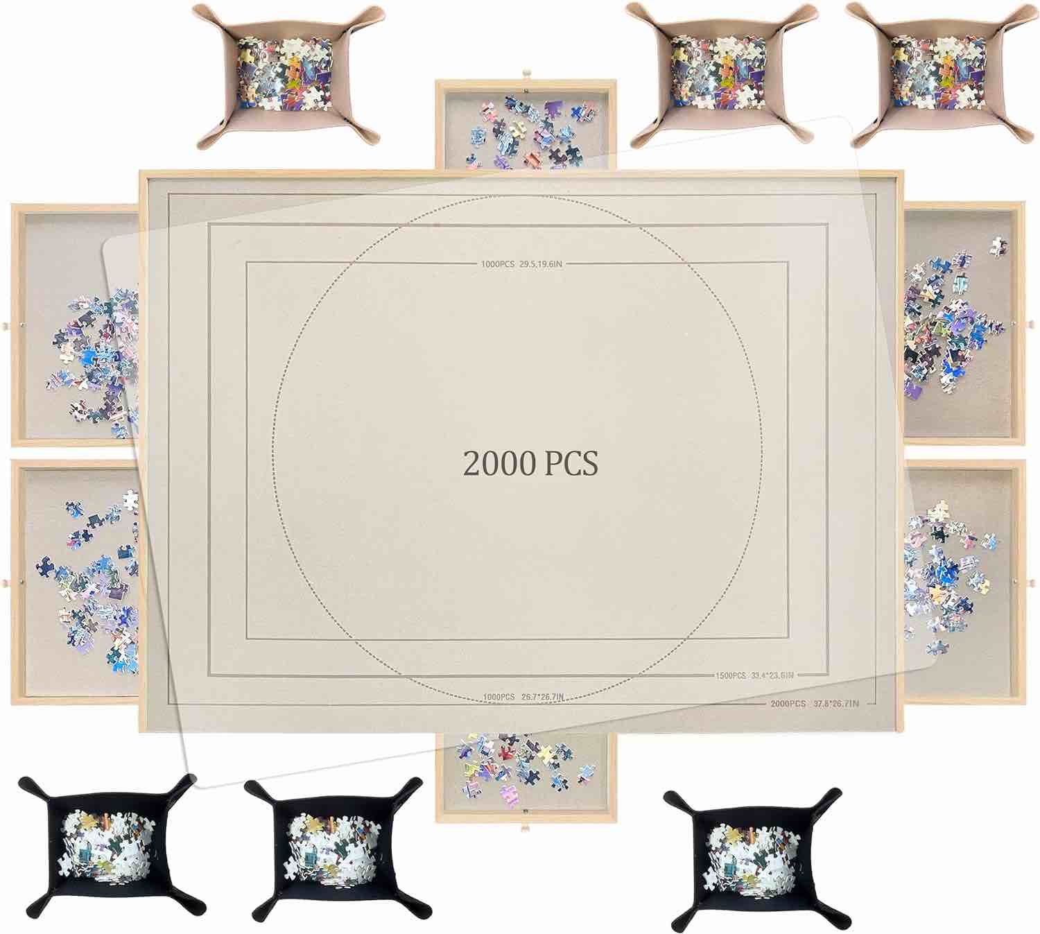 2000PCS Folding Portable Puzzle Table with 4 Drawers, 41.2" x 27.6" Jigsaw Wooden Puzzle Board with Legs & Protective Cover, Happy Puzzle Games with Wooden Puzzle Table for Adults & Kids