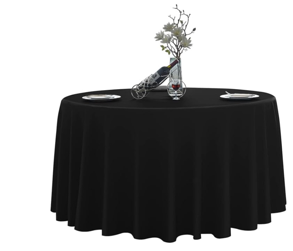LEQEE Round Tablecloth,10 Pack 132inch Stain and Wrinkle Resistant Polyester Table Cloth,Decorative Fabric Table Cover for Kitchen,Dinning,Party,Wedding Round(Black)