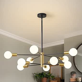RUIYEY Modern Sputnik Chandeliers Light, 12-Light Gold Gold Dining Room Chandelier Over Table, Height Adjustable Industrial Semi Flush Mount Mid Century Chandelier for Kitchen Island Living Room SIMILAR TO PHOTO